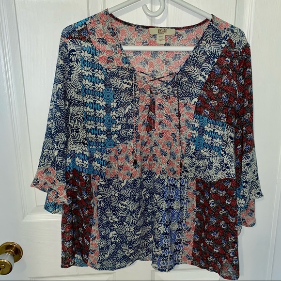 VINTAGE AMERICA Sheer Patched Shirt Size L - Picture 1 of 3